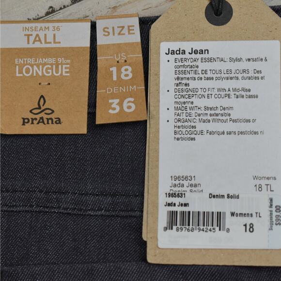 NWT Prana Jada stretch denim jean dark charcoal gray mid-rise sz sz 18 tall - Picture 8 of 10